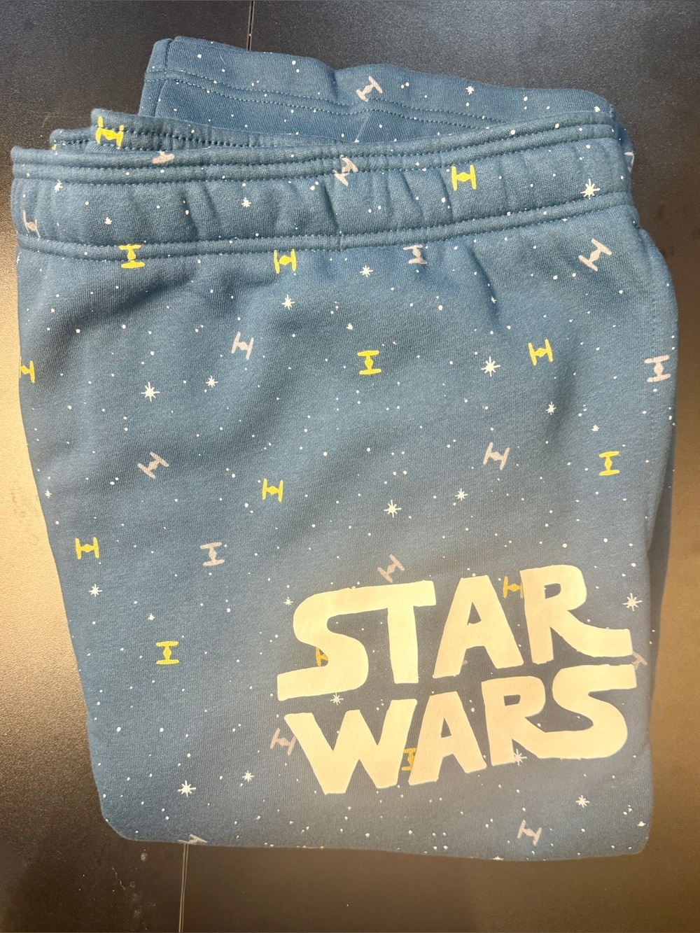 Star Wars Navy Blue Sweatpants with Yellow Accents and white logo